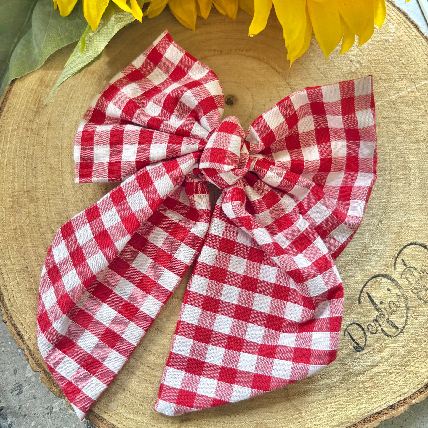 Red gingham hair bow
