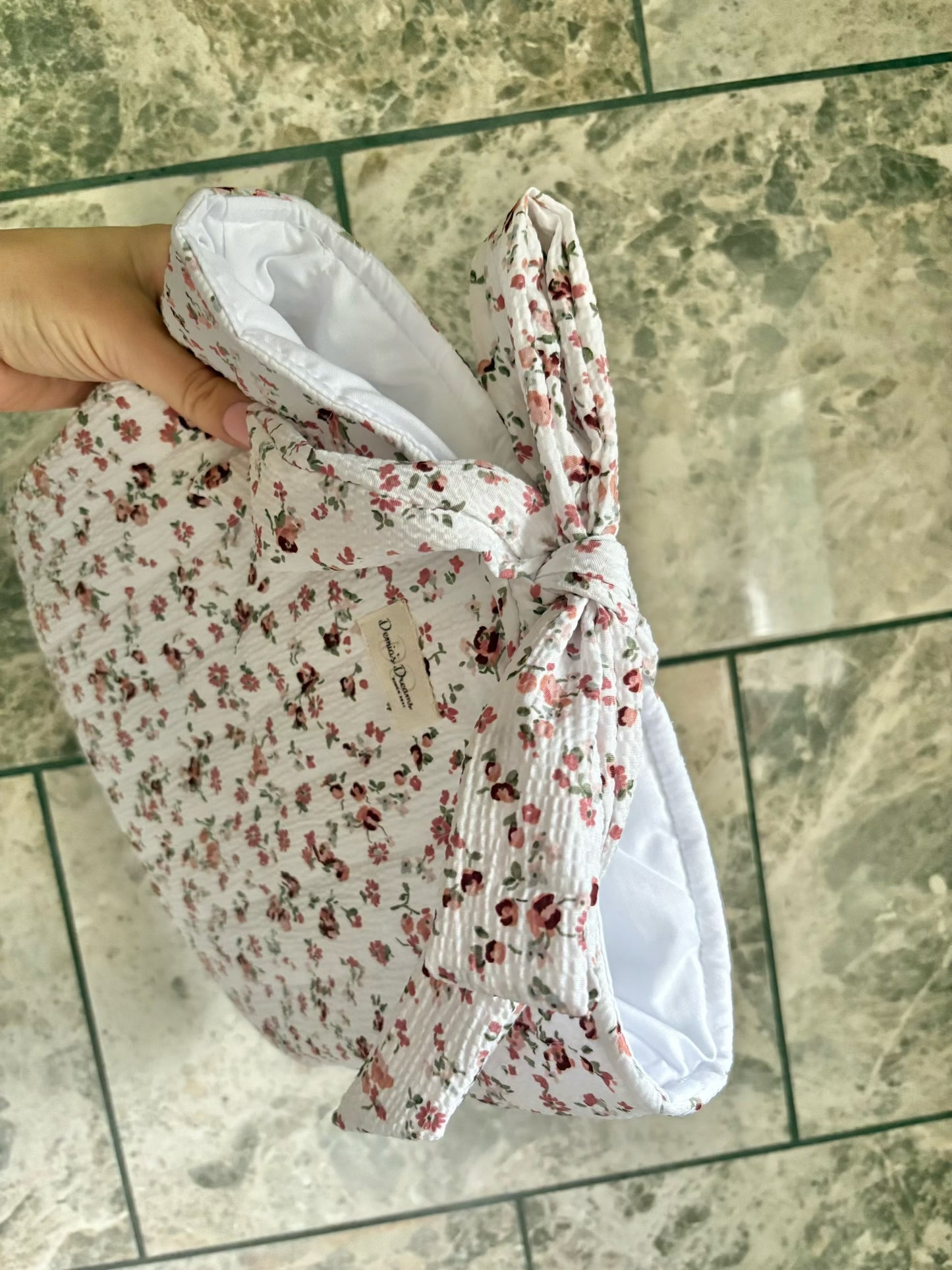 Large handmade book sleeve with matching bow - Ditsy