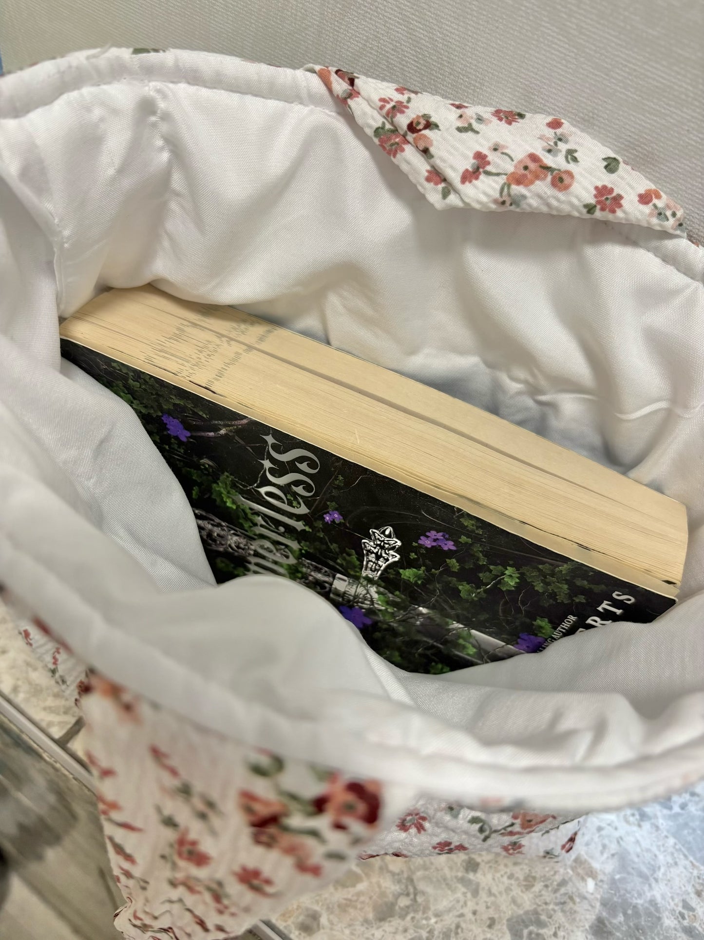 Large handmade book sleeve with white bow