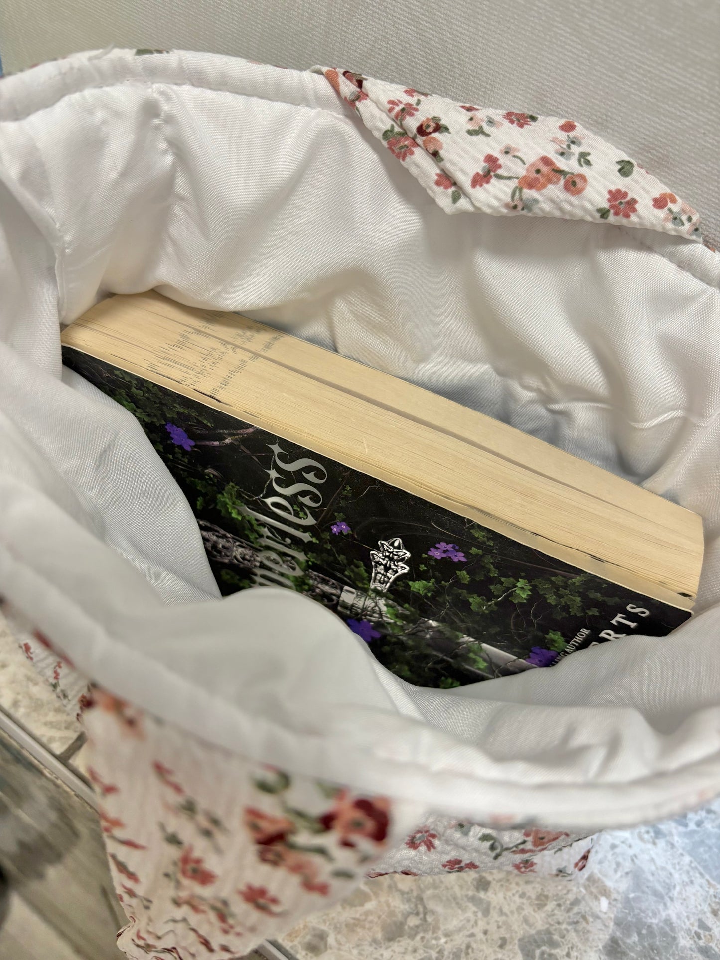 Large handmade book sleeve with white bow