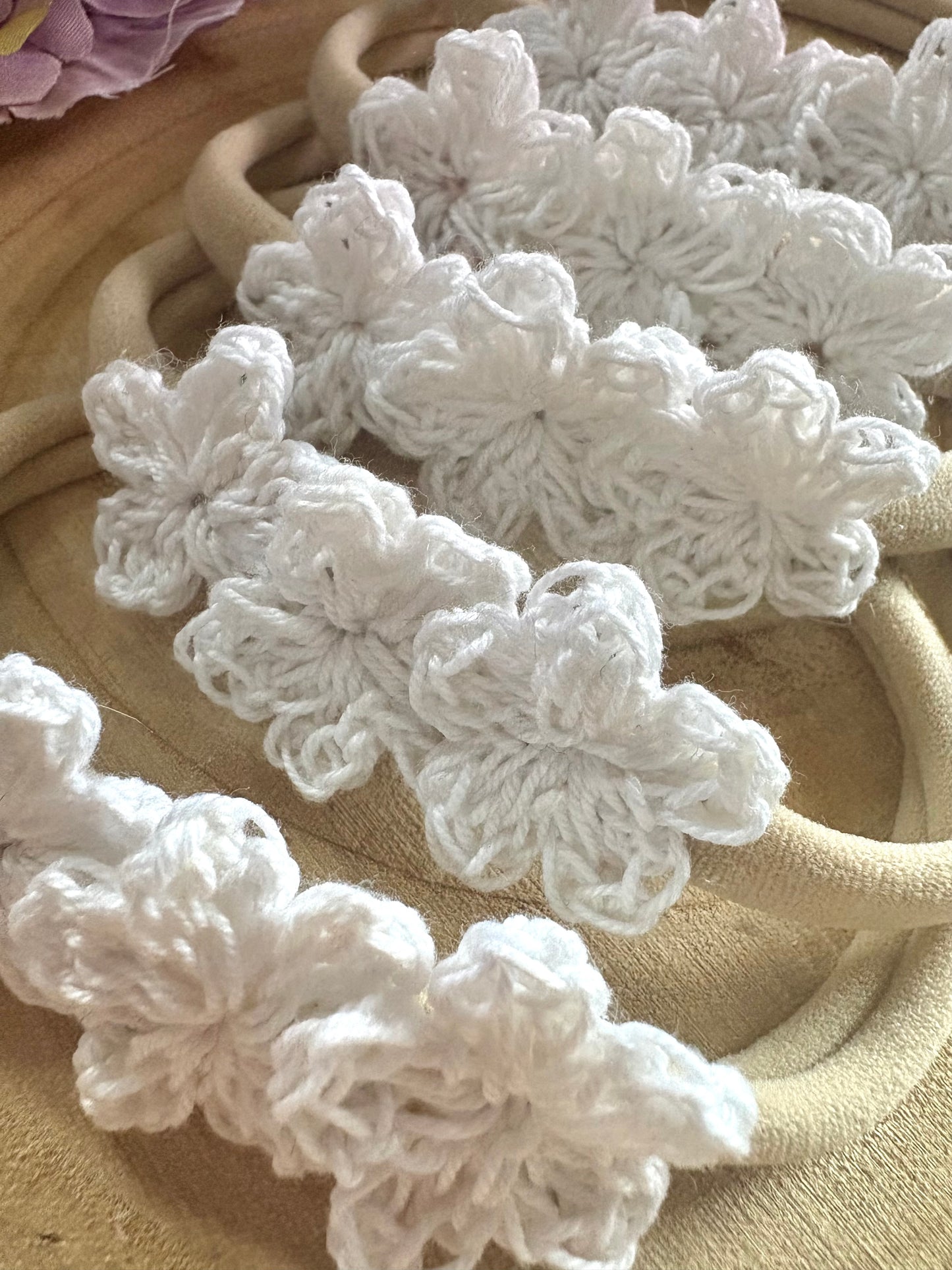 Super soft nylon headbands with handmade crochet, flowers.