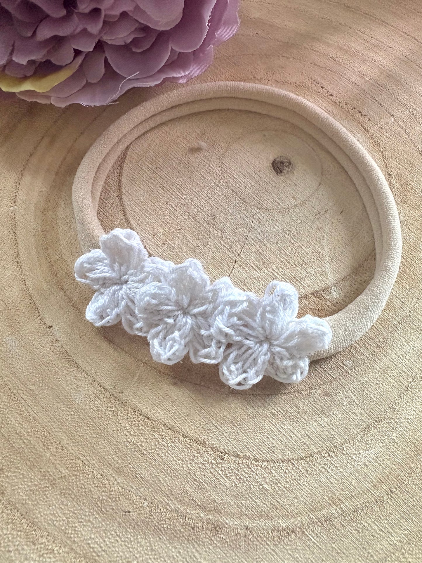 Super soft nylon headbands with handmade crochet, flowers.