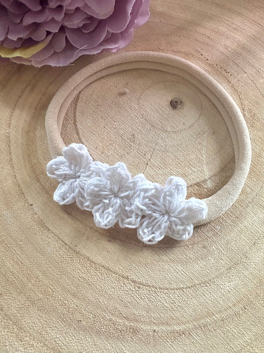 Super soft nylon headbands with handmade crochet, flowers.