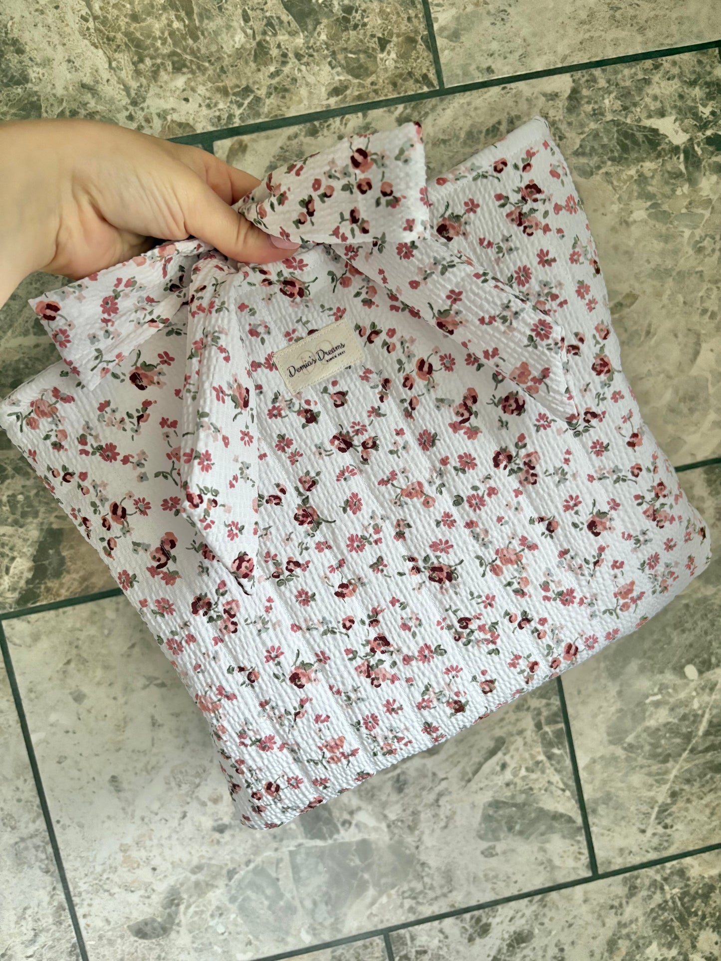 Large handmade book sleeve with matching bow - Ditsy