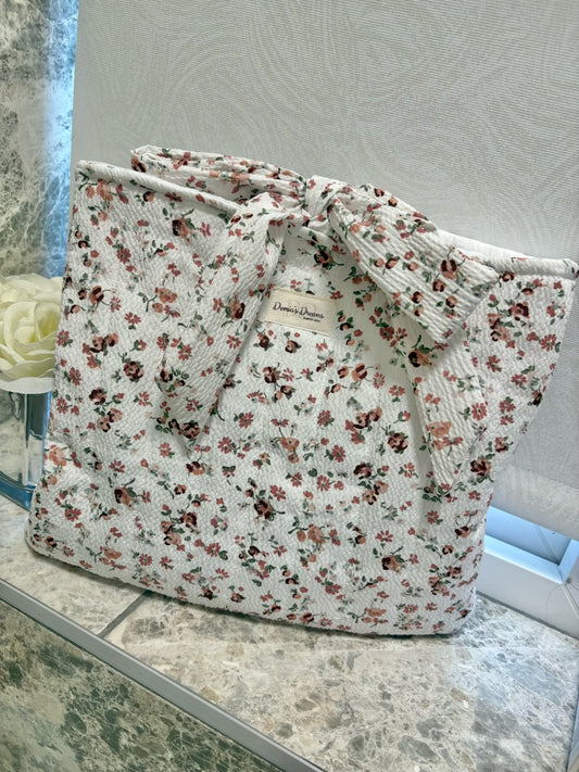 Large handmade book sleeve with matching bow - Ditsy