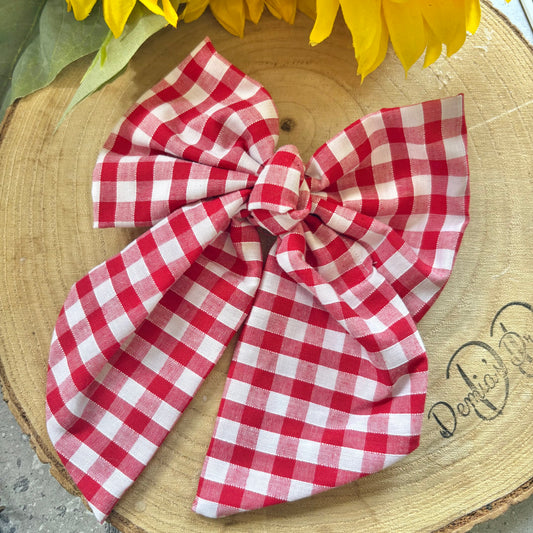 Red gingham hair bow