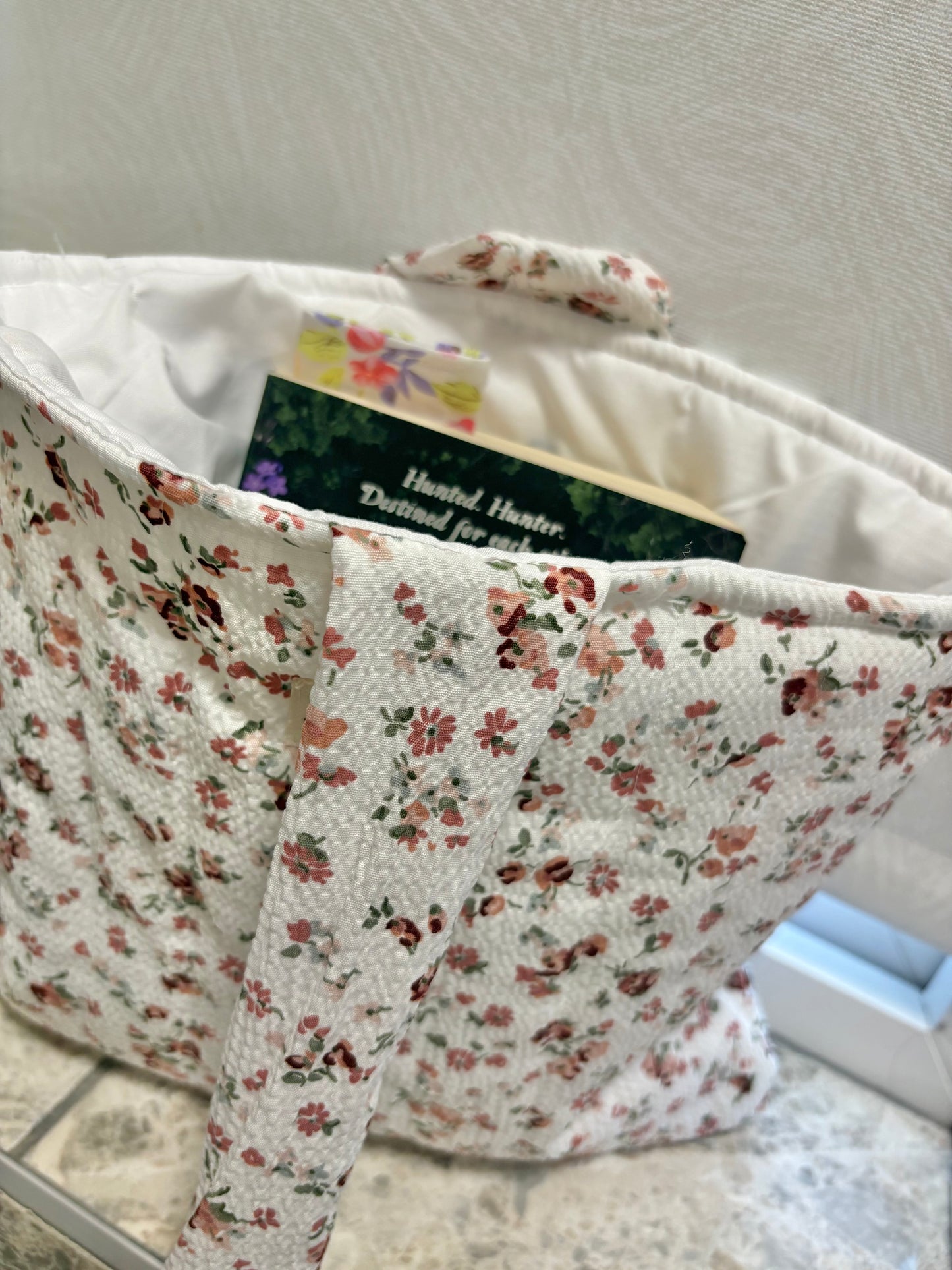 Large handmade book sleeve with white bow