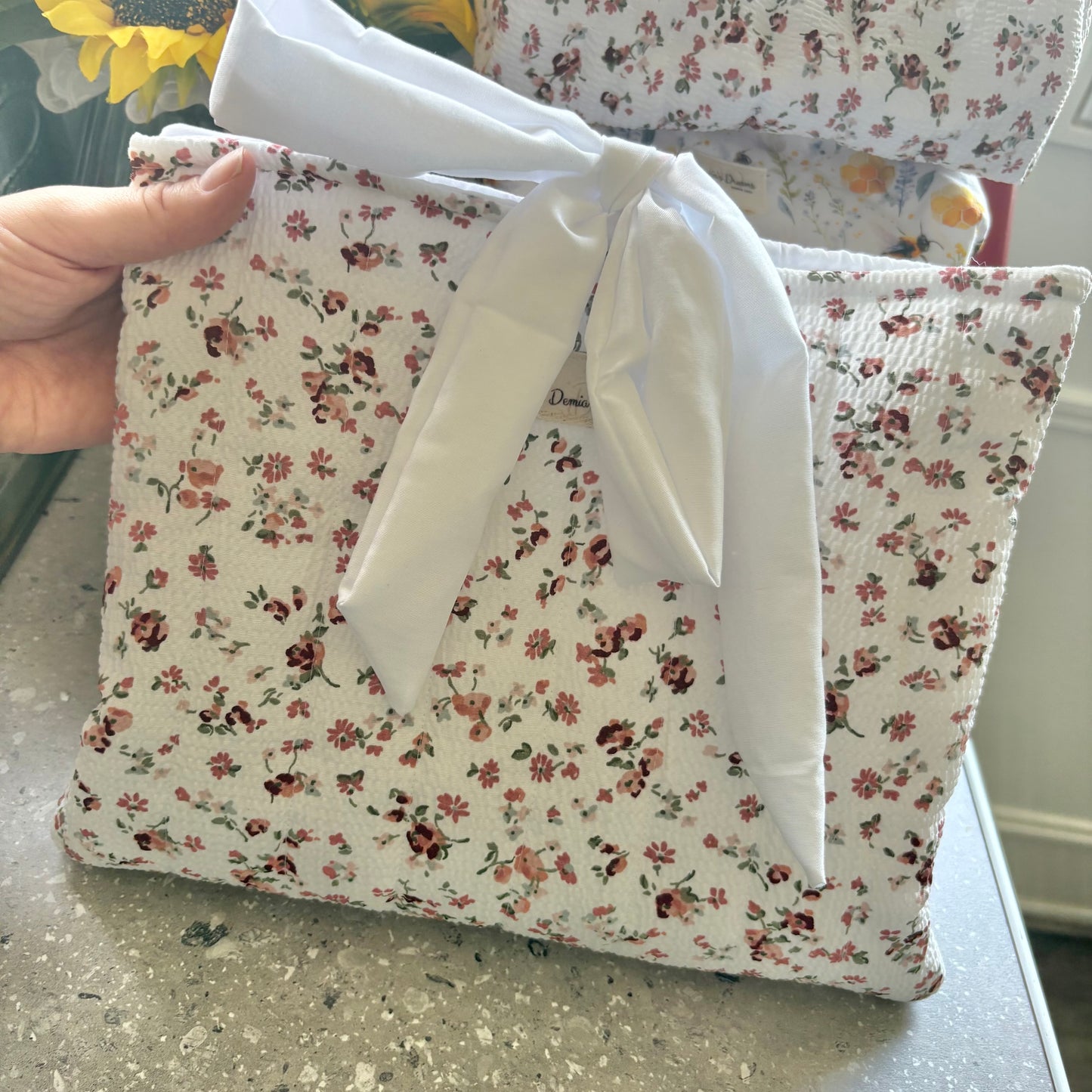 Large handmade book sleeve with white bow